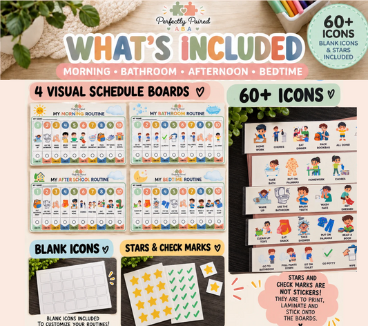 Visual Schedule Bundle for Kids | 5 Routine Boards + 60+ Icons