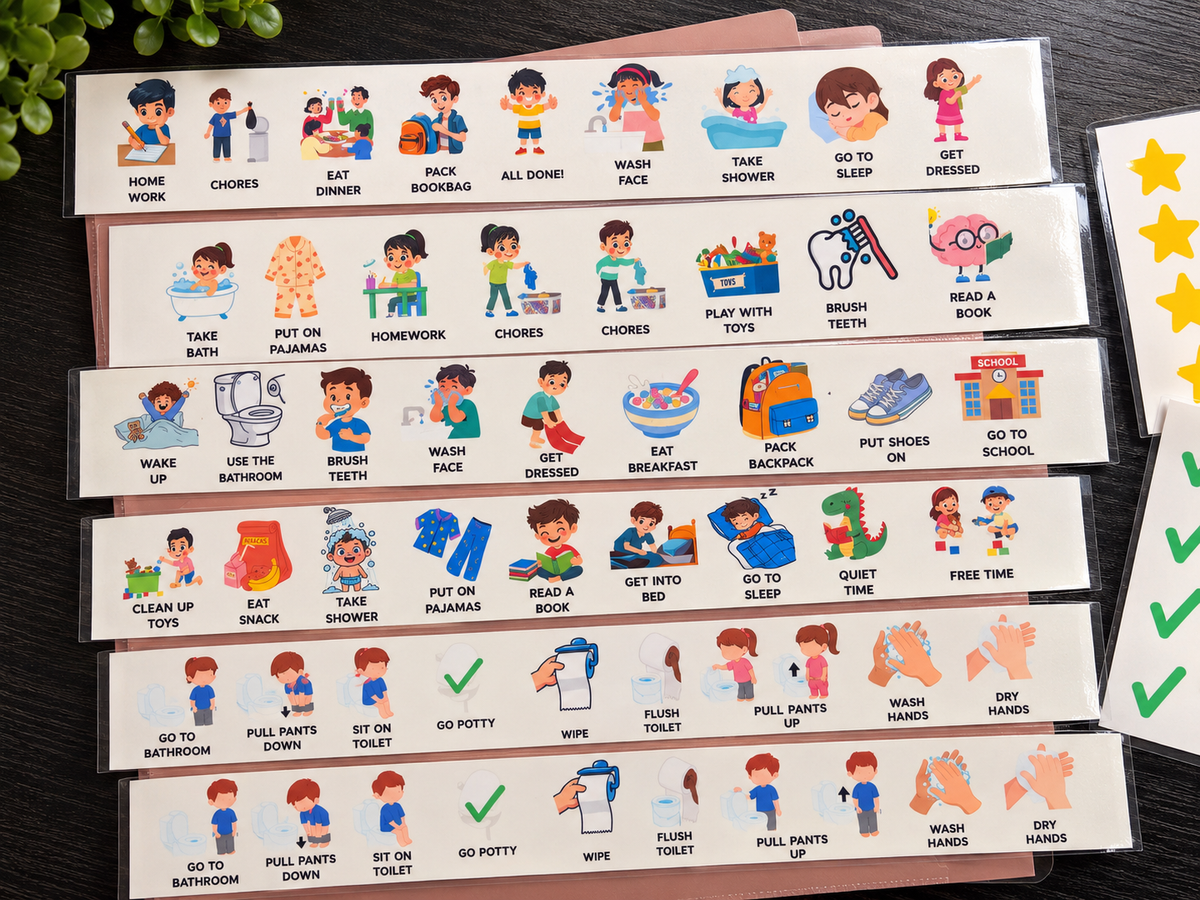 Visual Schedule Bundle for Kids | 5 Routine Boards + 60+ Icons